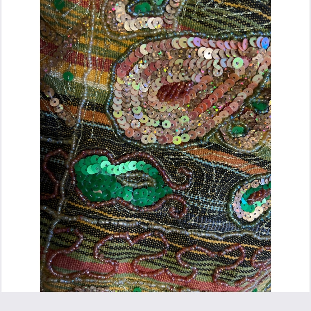 🎁 Boho Sequin Beaded Paisley Hobo Bag Olive Gold Burnt Orange Purse New - Picture 9 of 16